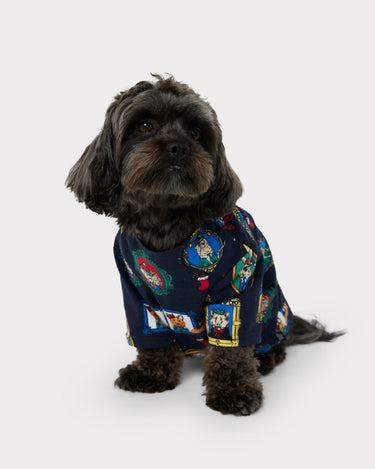 Navy Christmas Portrait Frames Print Organic Cotton Dog Pyjamas